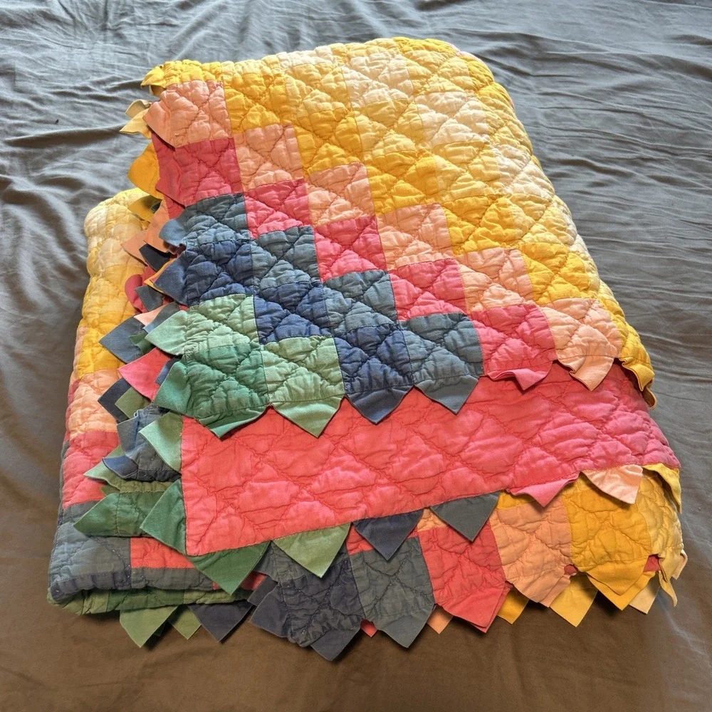 Prarie Point Rainbow Quilt Handmade Patchwork Stair Step 70